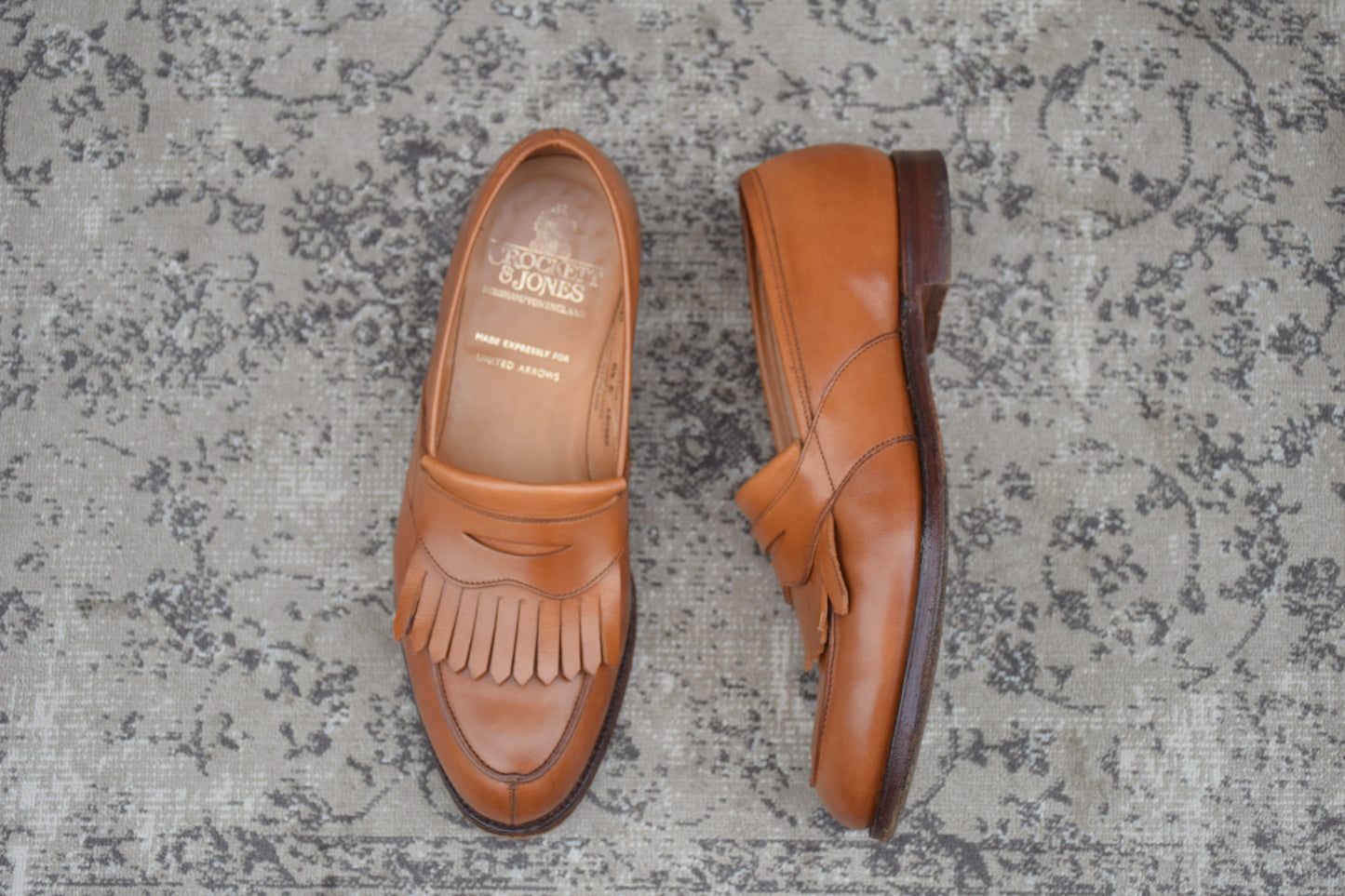 【美品】CROCKETT&JONES クロケットアンドジョーンズ SONNING ソニング UNITED ARROWS別注 タッセルローファー キルト 茶 ブラウン UK6.5 / 25.0cm【Ｗ3587】