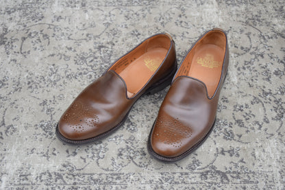 【美品】SANDERS サンダース 150周年アニバーサリー ブローグスリッポン 茶 ブラウン UK6.5 / 25.0cm【Ｗ3590】