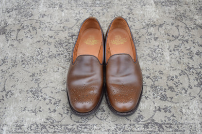 【美品】SANDERS サンダース 150周年アニバーサリー ブローグスリッポン 茶 ブラウン UK6.5 / 25.0cm【Ｗ3590】