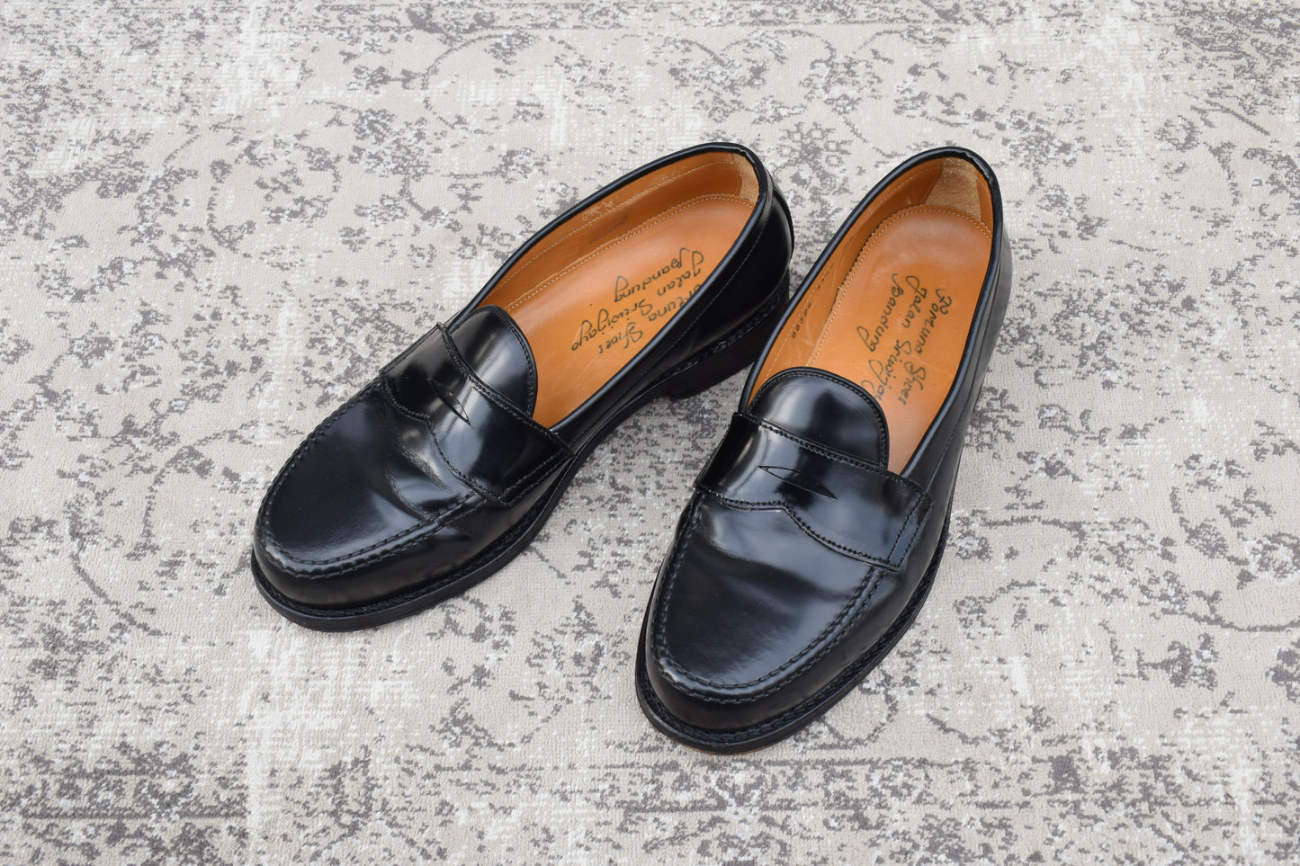 [Saddle Repaired] Jalan Sriwijaya 98324 Penny Loafers, Half Saddle, Black, UK 7.5 / 26cm [W3459]