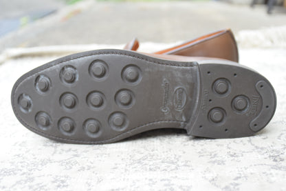【美品】SANDERS サンダース 150周年アニバーサリー ブローグスリッポン 茶 ブラウン UK6.5 / 25.0cm【Ｗ3590】