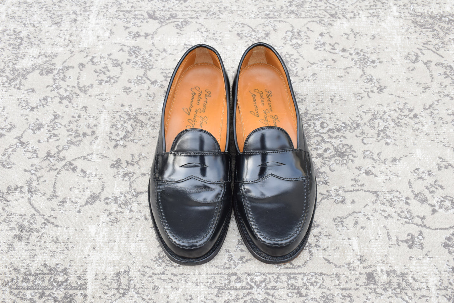 [Saddle Repaired] Jalan Sriwijaya 98324 Penny Loafers, Half Saddle, Black, UK 7.5 / 26cm [W3459]