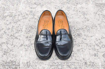 [Saddle Repaired] Jalan Sriwijaya 98324 Penny Loafers, Half Saddle, Black, UK 7.5 / 26cm [W3459]