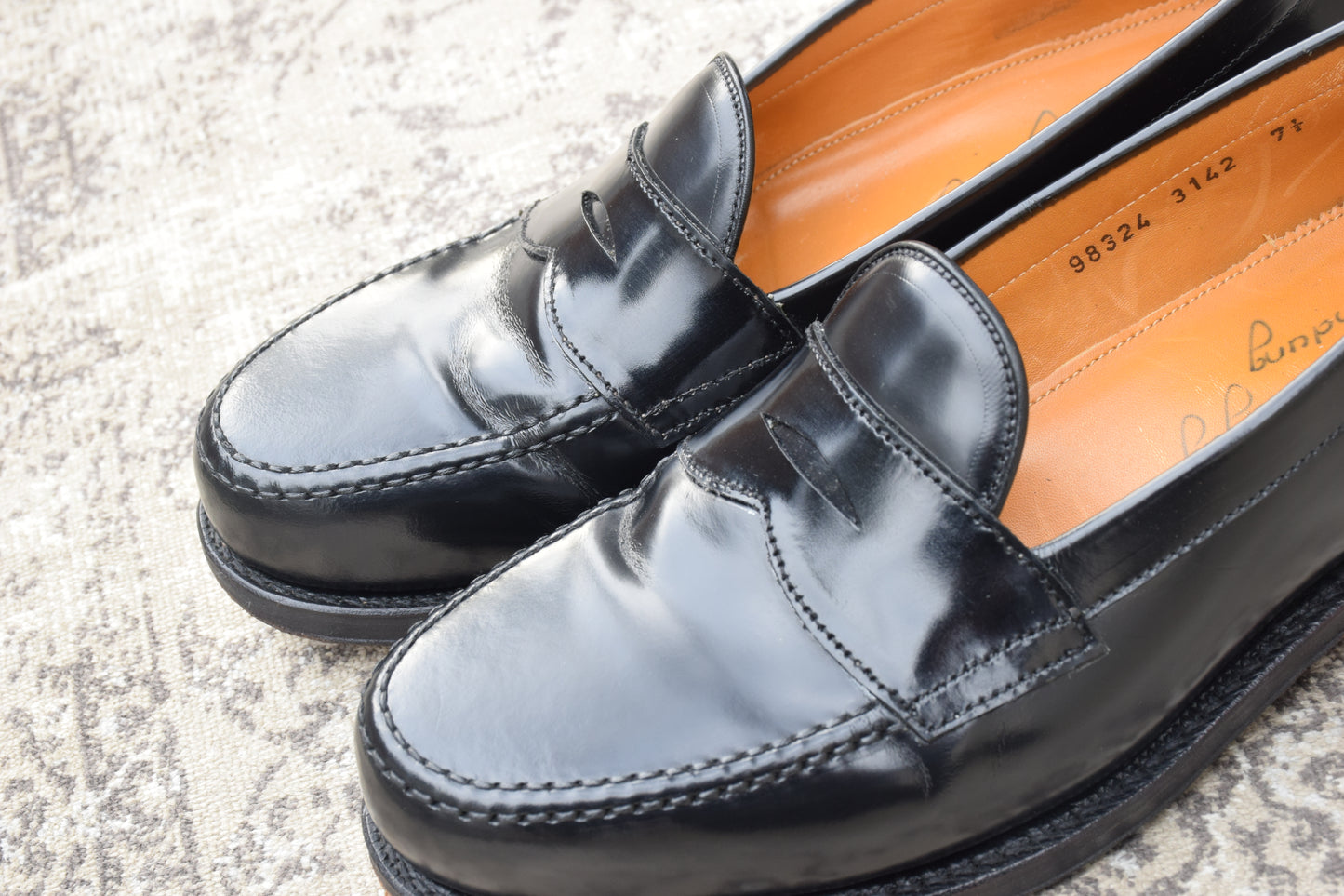 [Saddle Repaired] Jalan Sriwijaya 98324 Penny Loafers, Half Saddle, Black, UK 7.5 / 26cm [W3459]