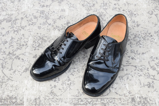 SANDERS 8686 patent leather plain lacing 4-eye leather sole black UK 7.5 / size 26.5-27cm [W3465]