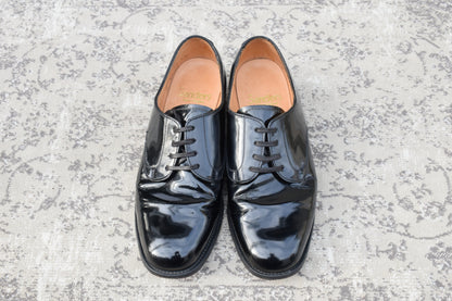 SANDERS 8686 patent leather plain lacing 4-eye leather sole black UK 7.5 / size 26.5-27cm [W3465]