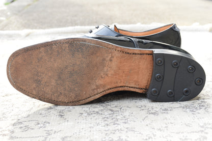 SANDERS 8686 patent leather plain lacing 4-eye leather sole black UK 7.5 / size 26.5-27cm [W3465]