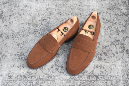 JOHN LOBB PARIS ジョンロブ パリロゴ LOPEZ ロペス コインローファー スエード 茶 UK7 / 25.5cm【KI0005】
