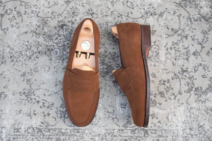 JOHN LOBB PARIS ジョンロブ パリロゴ LOPEZ ロペス コインローファー スエード 茶 UK7 / 25.5cm【KI0005】