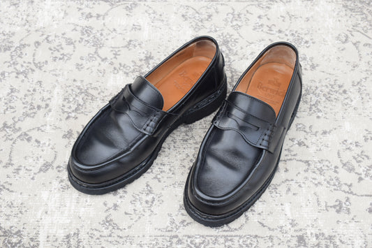 【極美品】Berwick 1707 バーウィック 5293 コインローファー ビブラムガムライト 黒 ブラック UK5.5 / 24.5cm【W3470】