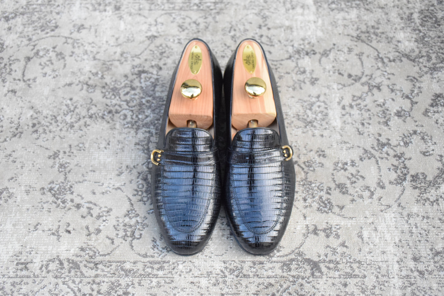 【未使用】TANINO CRISCI タニノクリスチー リザードレザー シングルモンク ローファー 黒 UK7 / 25.5cm【KI0006】