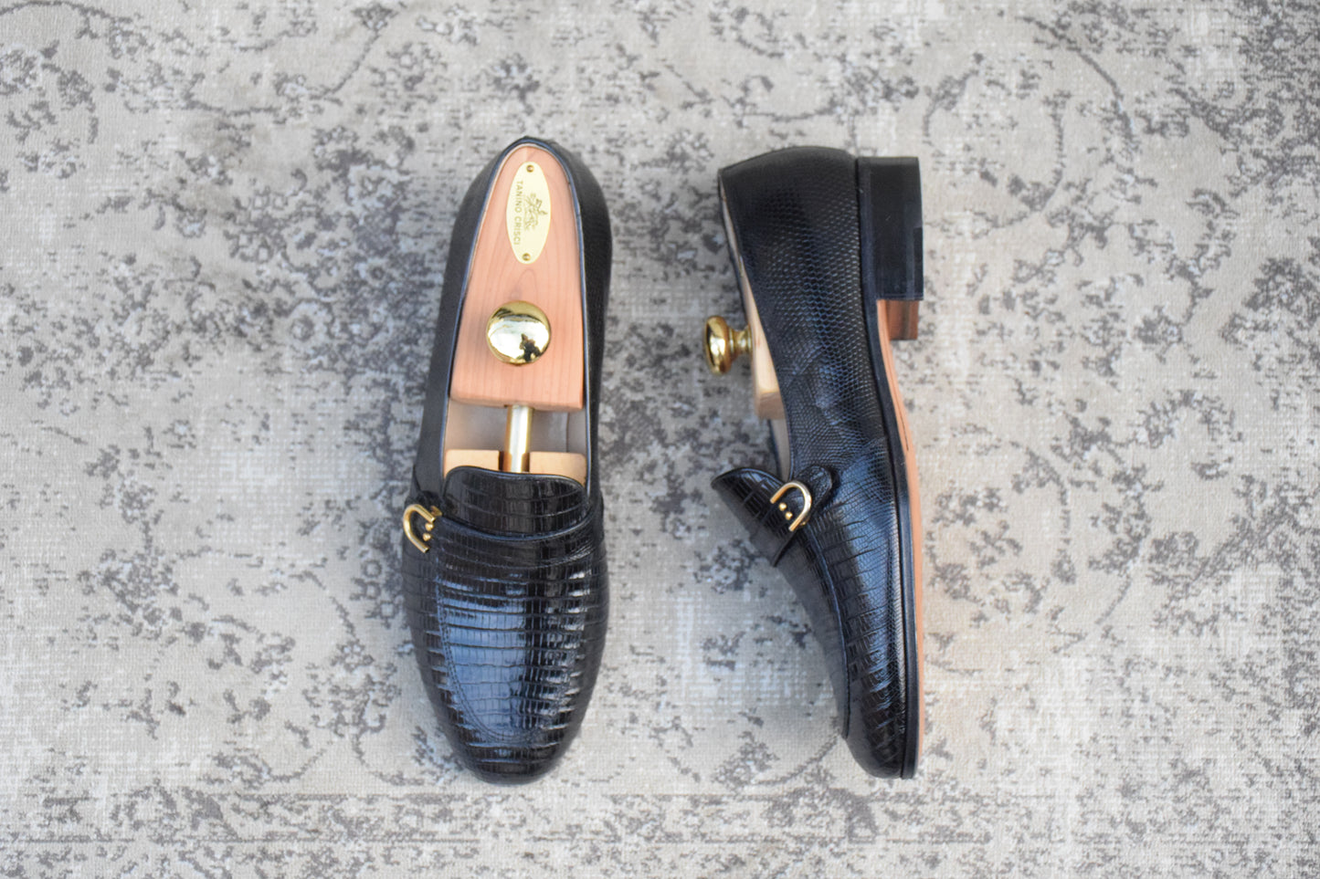【未使用】TANINO CRISCI タニノクリスチー リザードレザー シングルモンク ローファー 黒 UK7 / 25.5cm【KI0006】