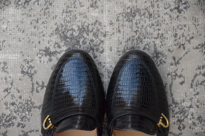 【未使用】TANINO CRISCI タニノクリスチー リザードレザー シングルモンク ローファー 黒 UK7 / 25.5cm【KI0006】