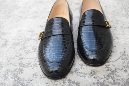 【未使用】TANINO CRISCI タニノクリスチー リザードレザー シングルモンク ローファー 黒 UK7 / 25.5cm【KI0006】