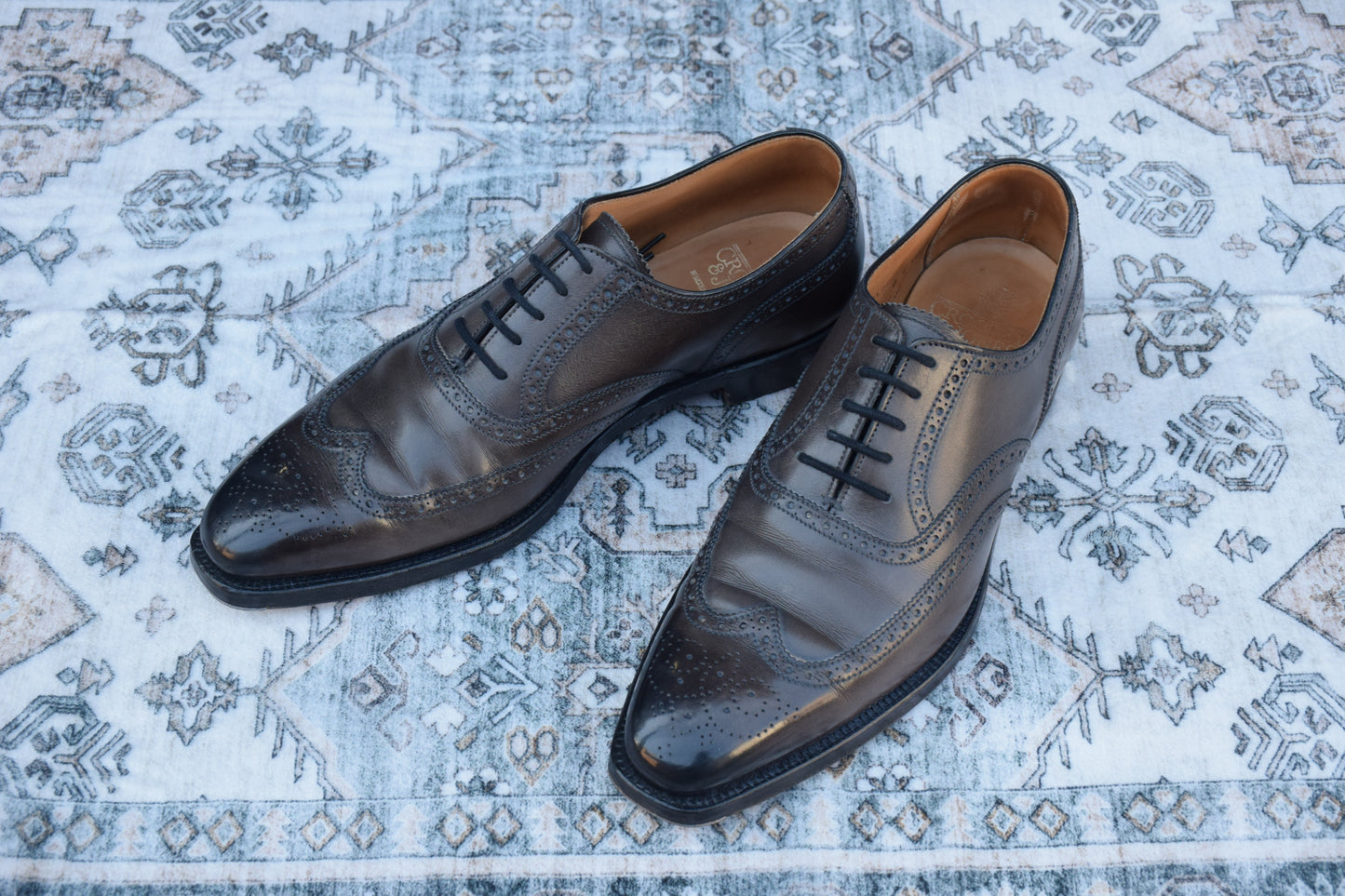 【良品】Crockett&Jones クロケットアンドジョーンズ GUILDFORD ギルフォード ウイング 内羽根 ブローグ グレー GRAY UK6E / 24.5cm【W2974】