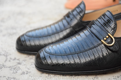 【未使用】TANINO CRISCI タニノクリスチー リザードレザー シングルモンク ローファー 黒 UK7 / 25.5cm【KI0006】