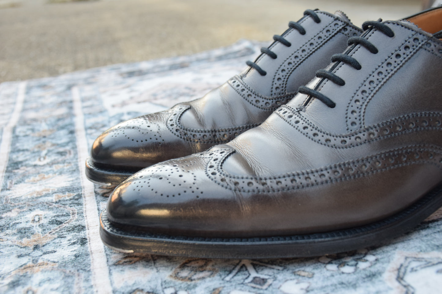 【良品】Crockett&Jones クロケットアンドジョーンズ GUILDFORD ギルフォード ウイング 内羽根 ブローグ グレー GRAY UK6E / 24.5cm【W2974】