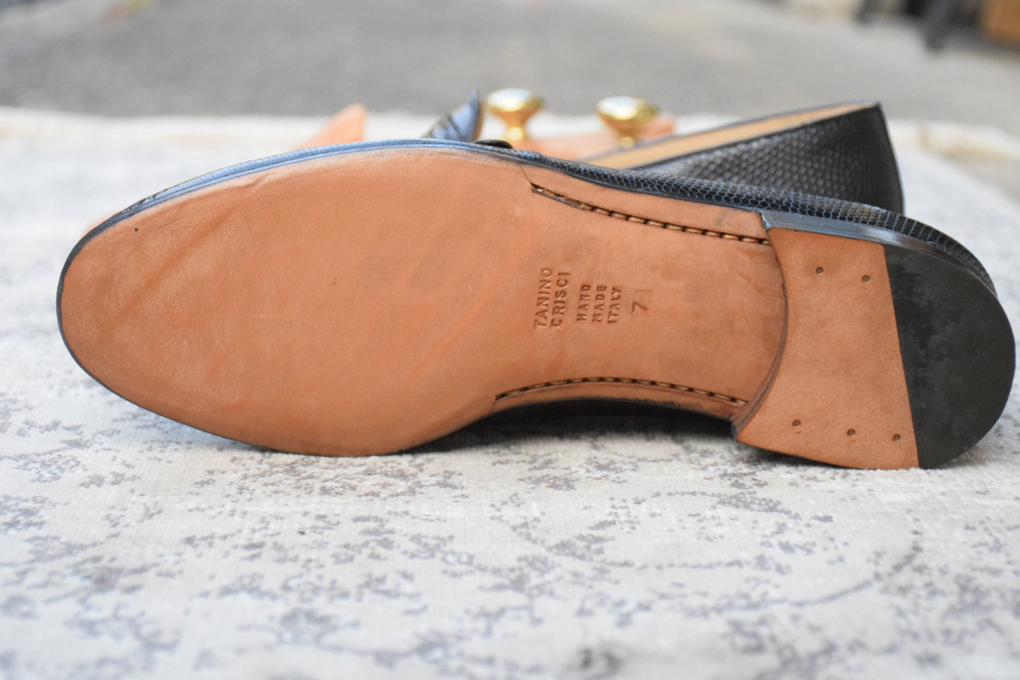 【未使用】TANINO CRISCI タニノクリスチー リザードレザー シングルモンク ローファー 黒 UK7 / 25.5cm【KI0006】