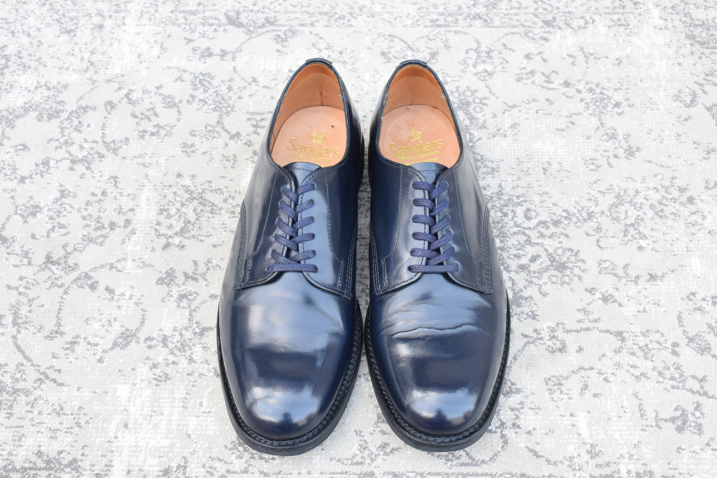 【極美品】SANDERS サンダース 1384A OFFICER SHOE オフィサーシューズ ネイビー NAVY UK7 / 26.0cm【W3476】