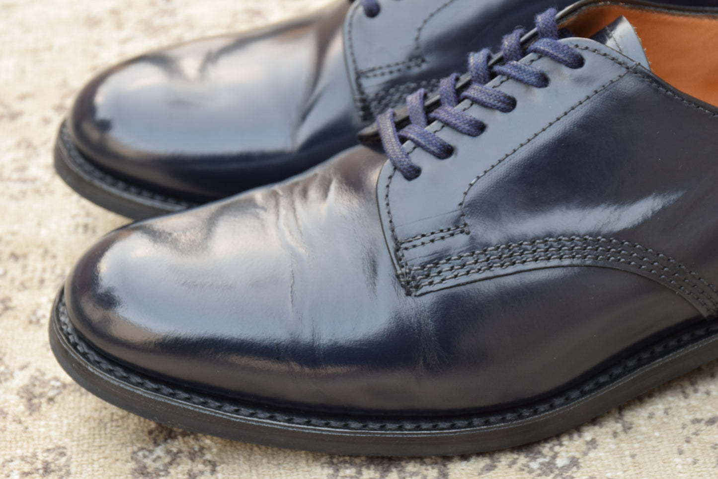 【極美品】SANDERS サンダース 1384A OFFICER SHOE オフィサーシューズ ネイビー NAVY UK7 / 26.0cm【W3476】