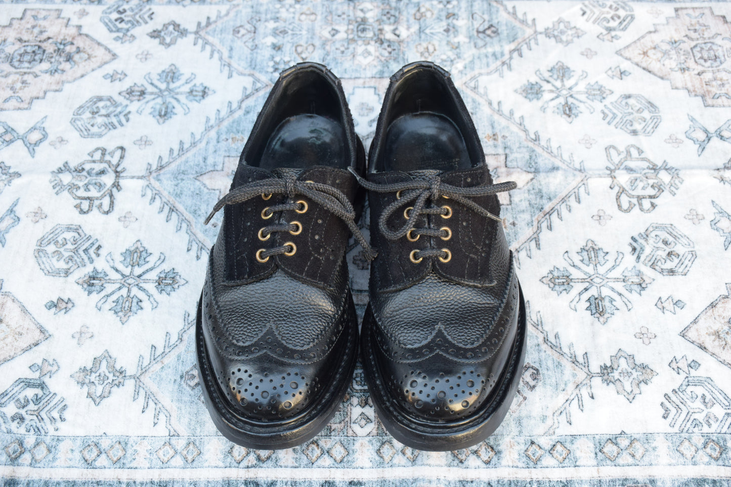 Tricker's トリッカーズ BOURTON バートン ウイング 外羽根 グレインレザー スエード コマンドソール 黒 ブラック BLACK UK6相当 / 24.5cm【W2861】