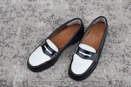 【美品】G.H.BASS ジーエイチバス WAYFARER ウェイファーラー コインローファー ビーフロール 黒×白 レディースモデル US6.5 / 23cm相当【W3494】