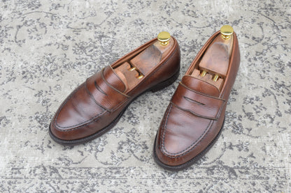 【リフト交換済み】CROCKETT&JONES クロケットアンドジョーンズ Boston2 ボストン2 ハーフサドル コインローファー シティソール 濃茶 / ブラウンUK5.5 / 24.0cm【W3498】