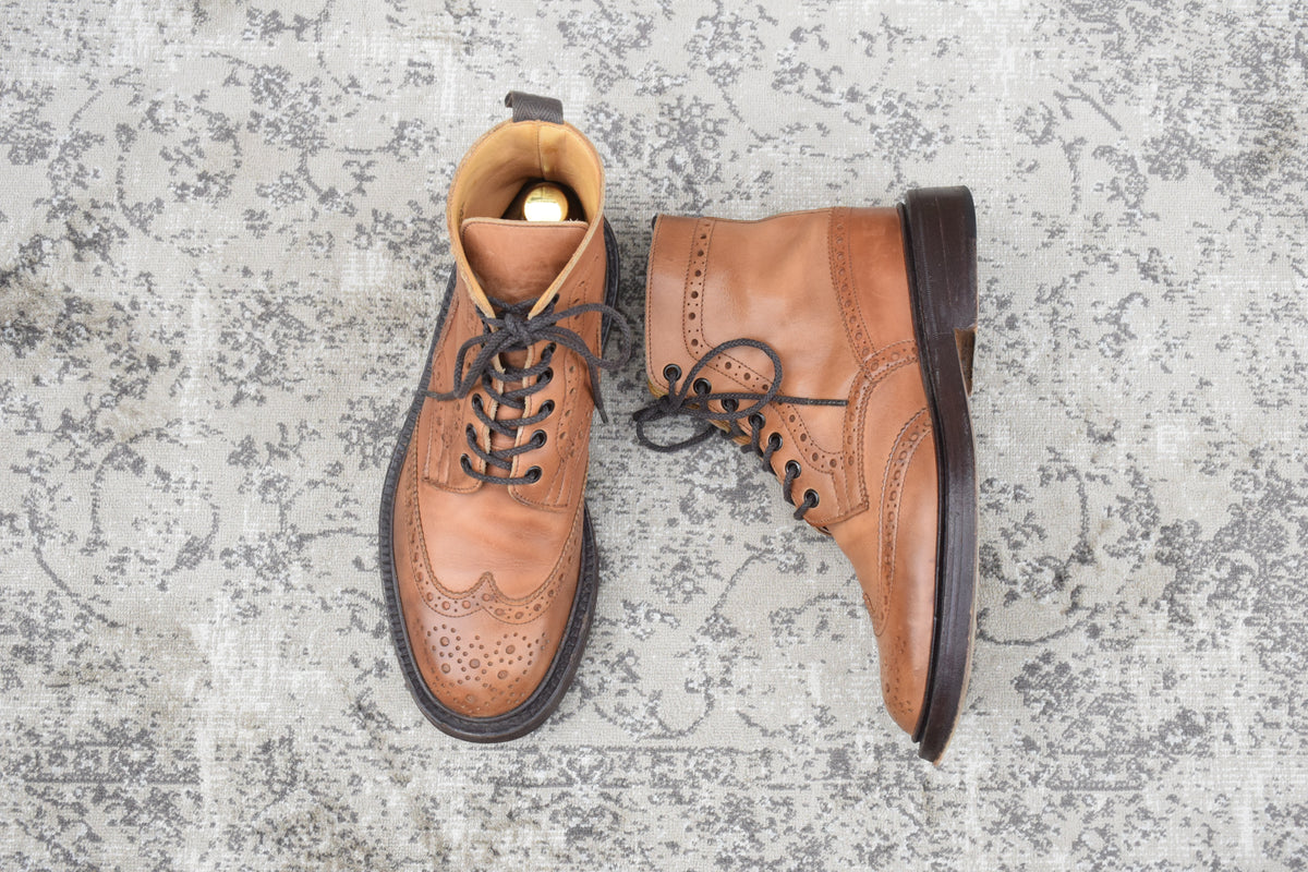 Tricker's トリッカーズ｜MALTON モールトン M2508｜カントリーブーツ フルブローグ エイコーン系ブラウン UK6 / 25cm ダブルレザーソール 英国製 W3632