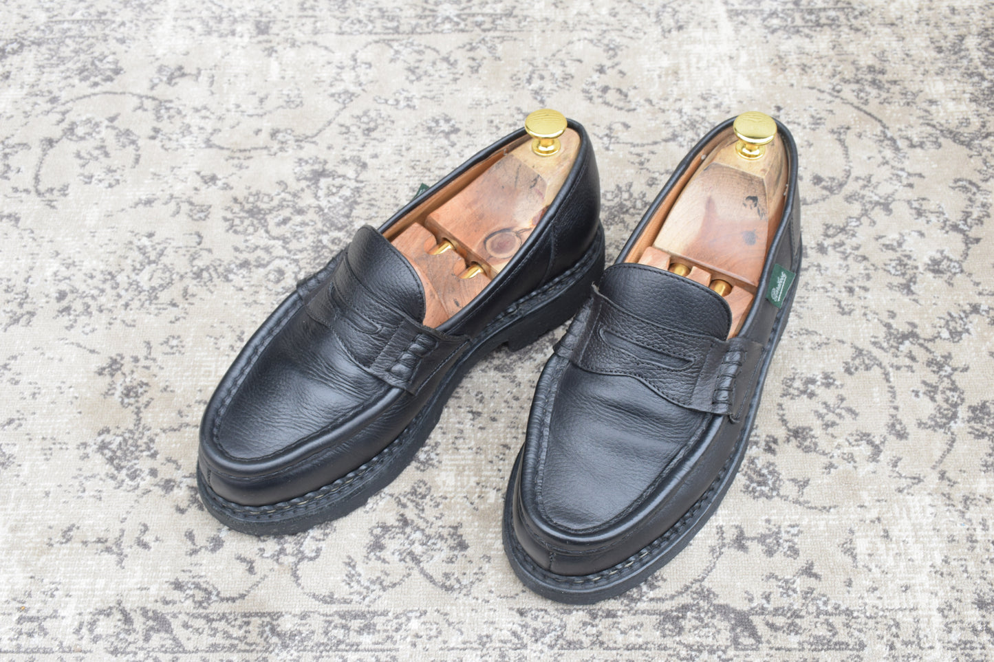 【美品】PARABOOT パラブーツ REIMS ランス コインローファー ビーフサドル マルシェ2ソール 黒 ブラック UK6.5 / 25.0cm【Ｗ3501】