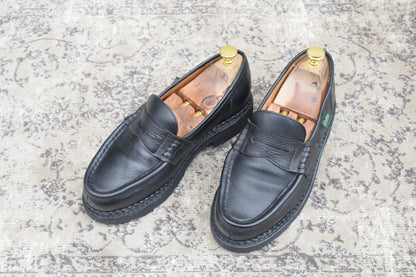 【美品】PARABOOT パラブーツ REIMS ランス コインローファー ビーフサドル マルシェ2ソール 黒 ブラック UK6.5 / 25.0cm【Ｗ3501】