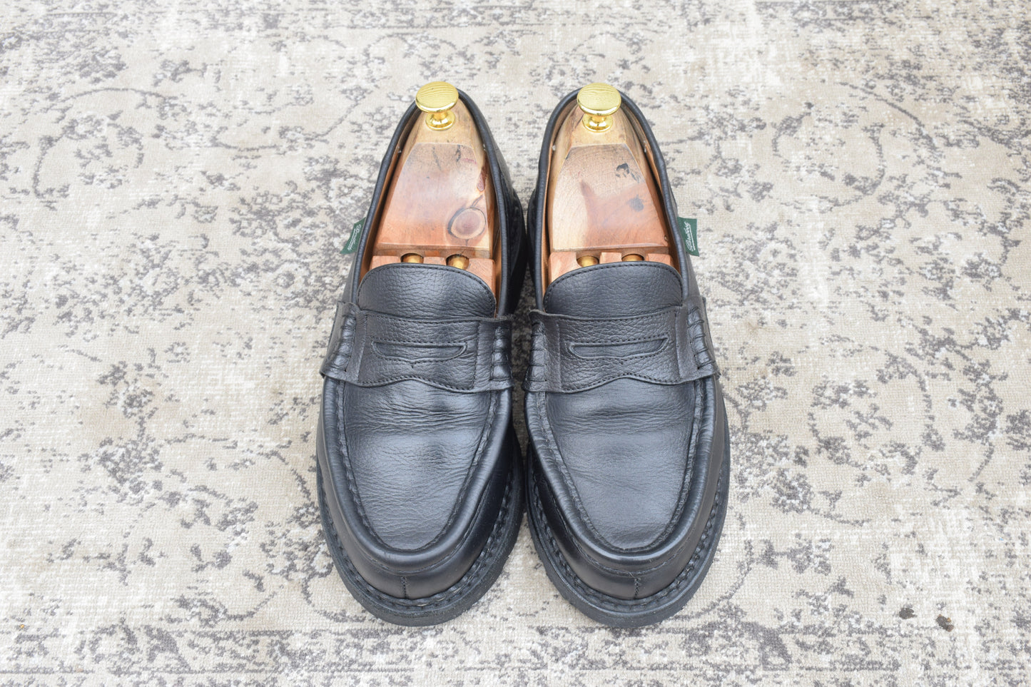 【美品】PARABOOT パラブーツ REIMS ランス コインローファー ビーフサドル マルシェ2ソール 黒 ブラック UK6.5 / 25.0cm【Ｗ3501】