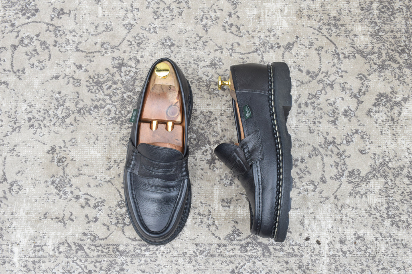 【美品】PARABOOT パラブーツ REIMS ランス コインローファー ビーフサドル マルシェ2ソール 黒 ブラック UK6.5 / 25.0cm【Ｗ3501】