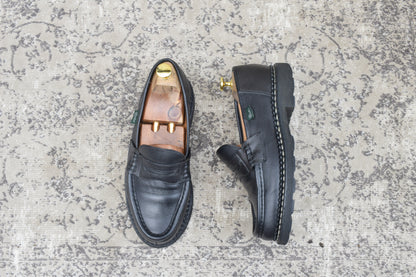 【美品】PARABOOT パラブーツ REIMS ランス コインローファー ビーフサドル マルシェ2ソール 黒 ブラック UK6.5 / 25.0cm【Ｗ3501】