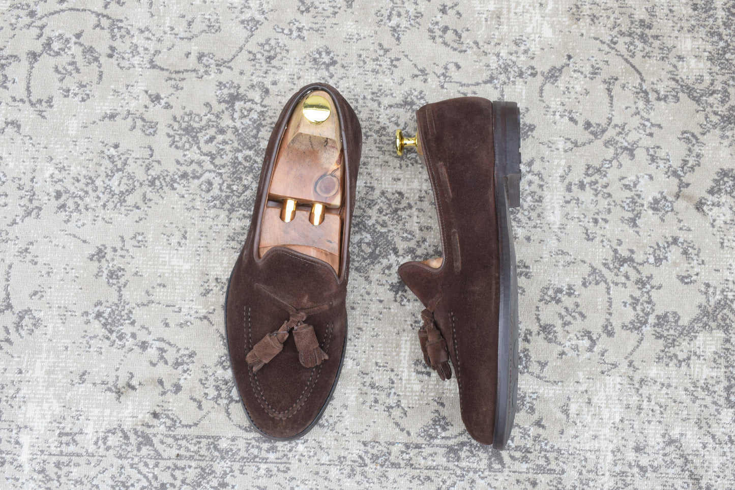 【良品】CROCKETT&JONES クロケットアンドジョーンズ Cavendish3 キャベンディッシュ3 タッセルローファー スエード シティソール 濃茶 ブラウン UK7 / 25.5cm【Ｗ3502】