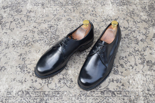 【デッドストック】ITALIAN ARMY イタリア軍 OFFICER SHOES オフィサーシューズ プレーン 外羽根 3アイレット 黒 ブラック 39 / 24.5cm 〜 25.0cm【W3504】