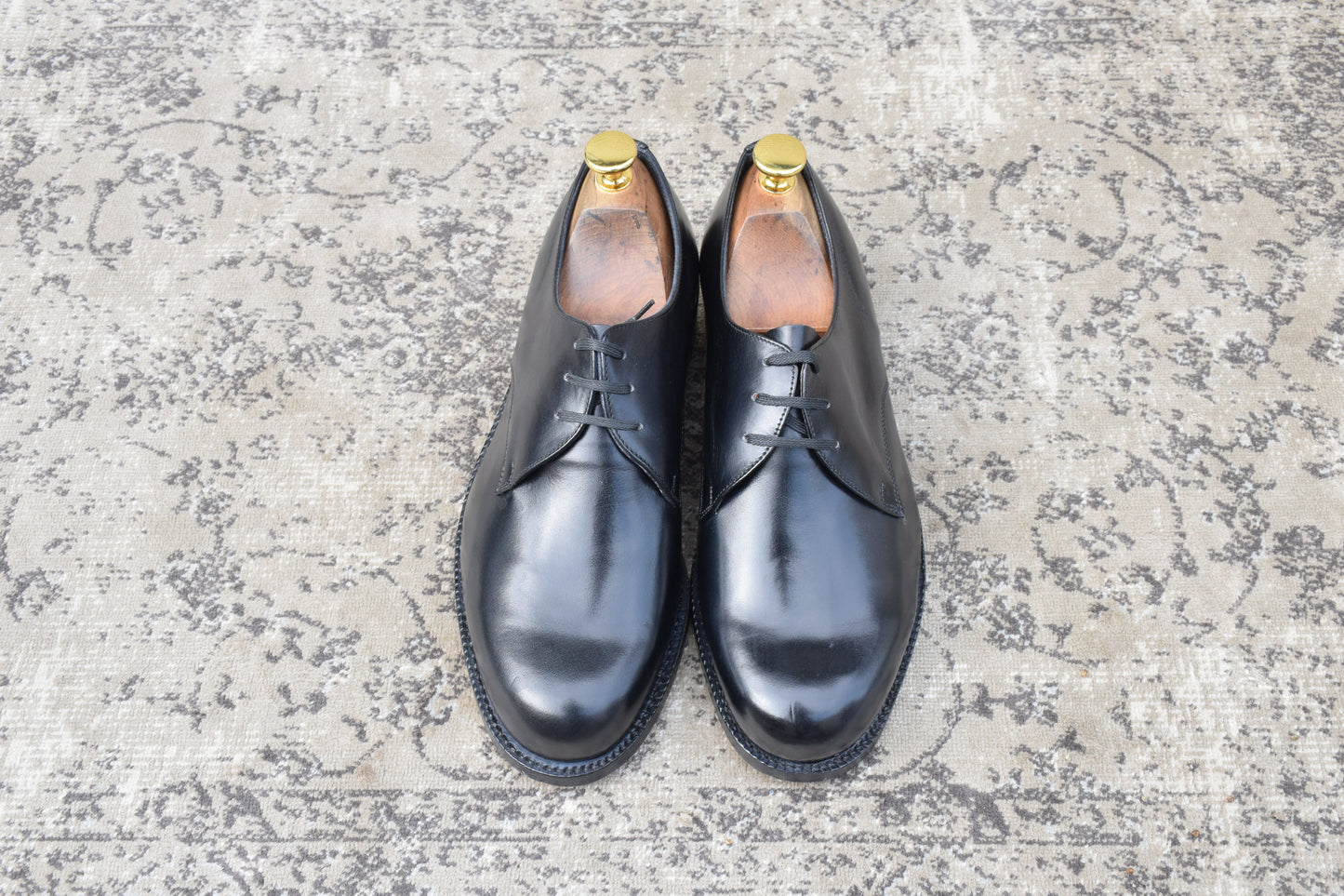 【デッドストック】ITALIAN ARMY イタリア軍 OFFICER SHOES オフィサーシューズ プレーン 外羽根 3アイレット 黒 ブラック 39 / 24.5cm 〜 25.0cm【W3504】