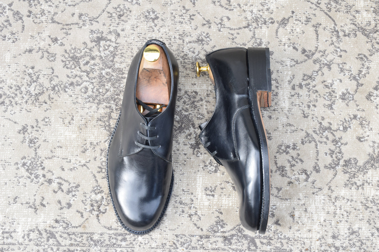 【デッドストック】ITALIAN ARMY イタリア軍 OFFICER SHOES オフィサーシューズ プレーン 外羽根 3アイレット 黒 ブラック 39 / 24.5cm 〜 25.0cm【W3504】