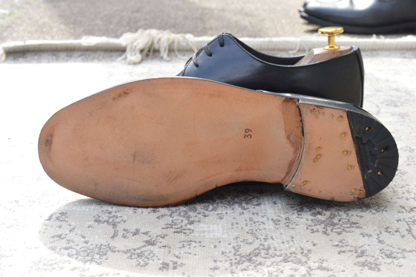 【デッドストック】ITALIAN ARMY イタリア軍 OFFICER SHOES オフィサーシューズ プレーン 外羽根 3アイレット 黒 ブラック 39 / 24.5cm 〜 25.0cm【W3504】