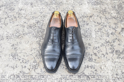【美品】CROCKETT&JONES クロケットアンドジョーンズ WESTBOURNE ウェストボーン パンチドキャップ 内羽根 黒 ブラックUK5.5 / 24.0cm【W3505】