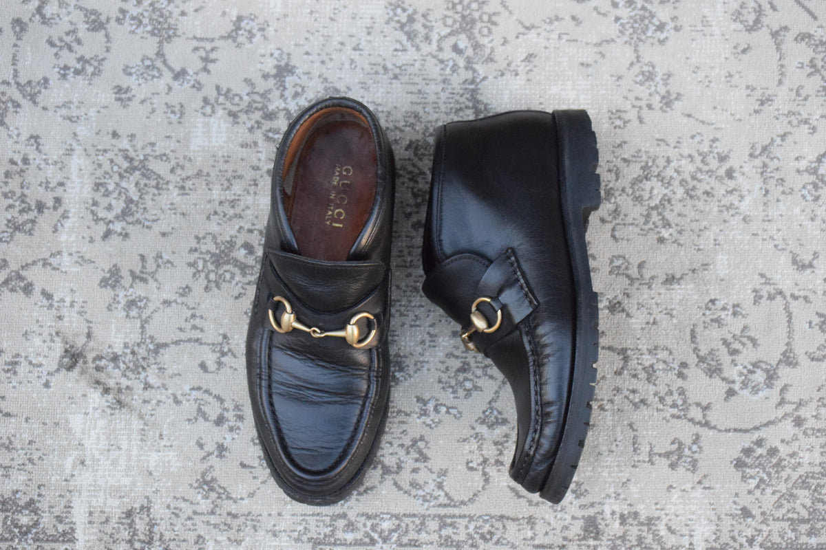 GUCCI グッチ｜ホースビット チャッカブーツ｜ホースビット レザー ブラック US6.5相当 / 23.5cm レディース ラバーソール W3637