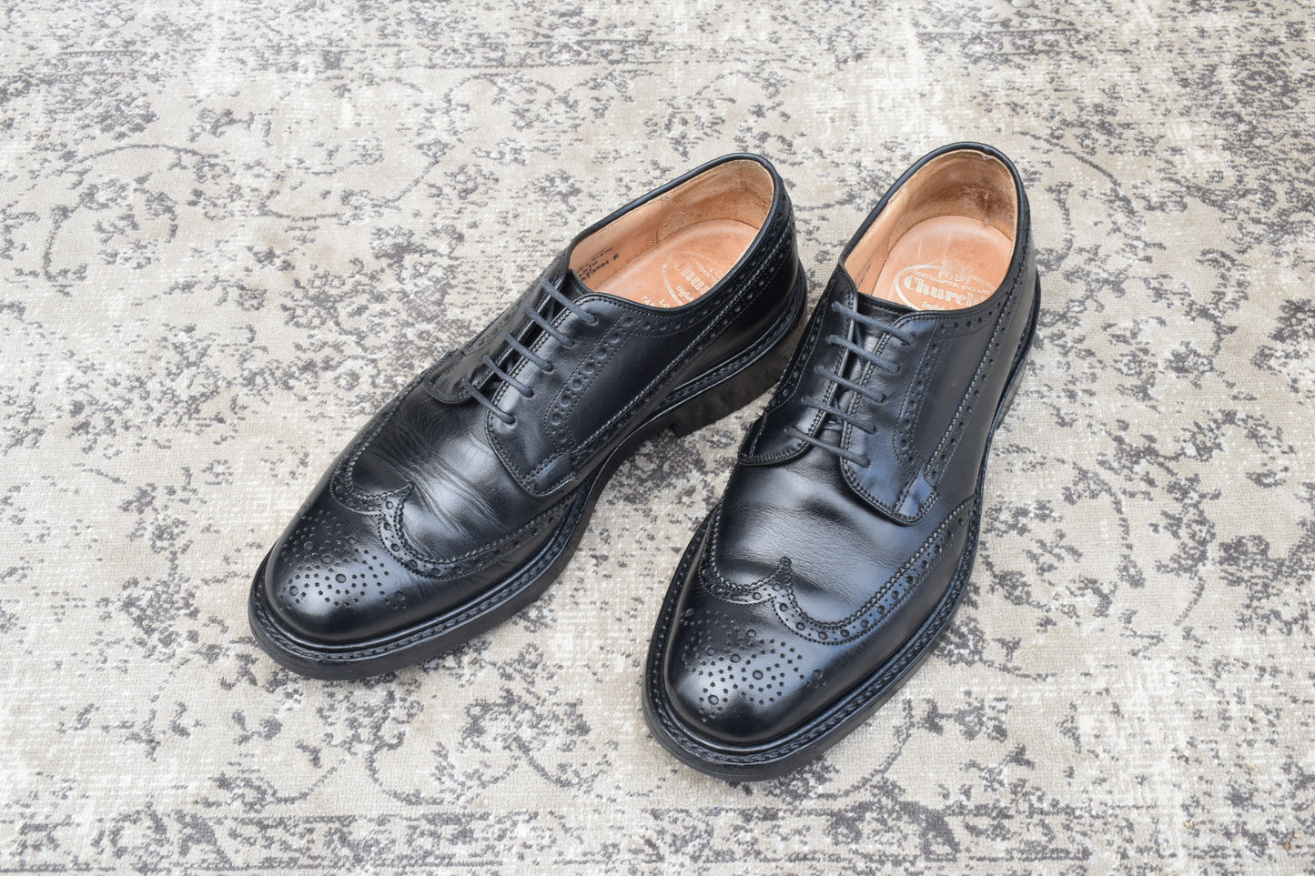 【良品】CHURCH'S チャーチ GRAFTON グラフトン 4都市 ウイング 外羽根 メダリオン ダイナイトソール 黒 ブラック UK6.5 / 25.0cm【Ｗ3507】