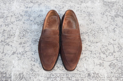 Crockett&Jones クロケットアンドジョーンズ｜RUTLAND ラトランド｜コインローファー スエード ハーフサドル スクエアトゥ ブラウン UK6 / 24.5cm 英国靴 W3639