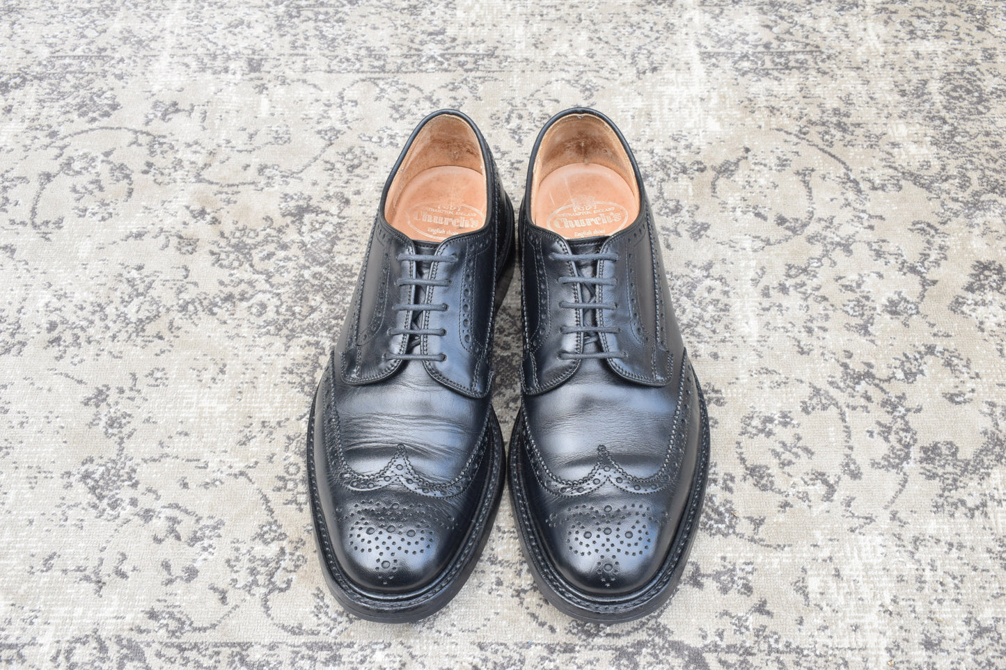 【良品】CHURCH'S チャーチ GRAFTON グラフトン 4都市 ウイング 外羽根 メダリオン ダイナイトソール 黒 ブラック UK6.5 / 25.0cm【Ｗ3507】