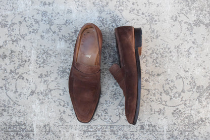 Crockett&Jones クロケットアンドジョーンズ｜RUTLAND ラトランド｜コインローファー スエード ハーフサドル スクエアトゥ ブラウン UK6 / 24.5cm 英国靴 W3639