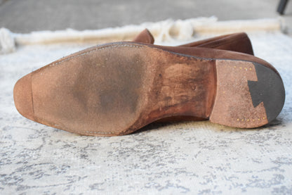 Crockett&Jones クロケットアンドジョーンズ｜RUTLAND ラトランド｜コインローファー スエード ハーフサドル スクエアトゥ ブラウン UK6 / 24.5cm 英国靴 W3639