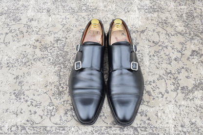 【美品・染め替え】CROCKETT&JONES クロケットアンドジョーンズ Double Monk Strap ダブルモンク ストレート ハンドグレード 黒 ブラック UK8 / 26.5cm【Ｗ3509】