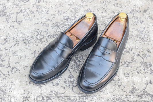 【良品】Berwick1707 バーウィック 4545 コインローファー ハーフサドル ダイナイトソール 黒 ブラック UK5 / 24.0cm【W3513】