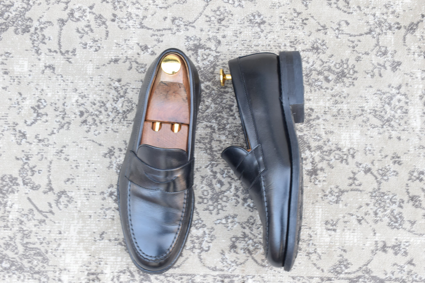 【良品】Berwick1707 バーウィック 4545 コインローファー ハーフサドル ダイナイトソール 黒 ブラック UK5 / 24.0cm【W3513】