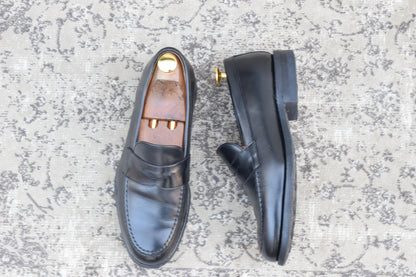 【良品】Berwick1707 バーウィック 4545 コインローファー ハーフサドル ダイナイトソール 黒 ブラック UK5 / 24.0cm【W3513】