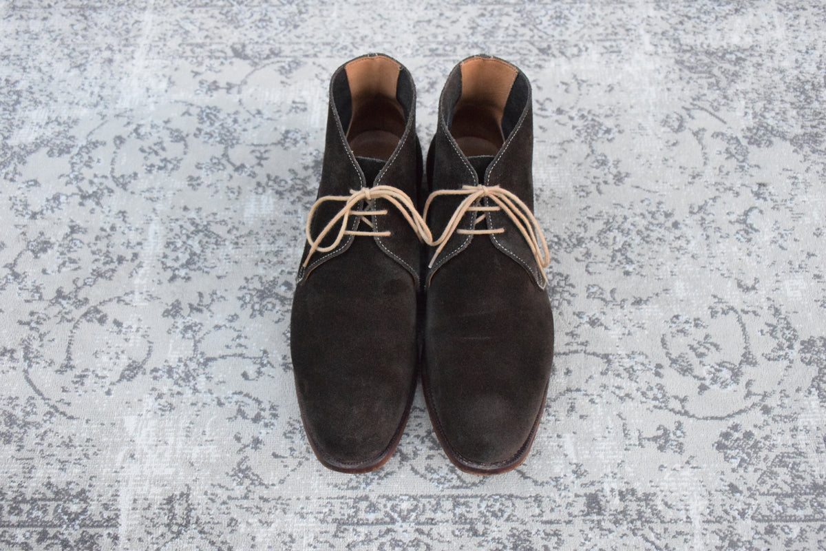 Crockett&Jones クロケットアンドジョーンズ｜CHUKKA チャッカ｜ブラウン×カーキ UK7.5D / 26cm アンライニング スエード レザーソール 英国靴 良品 W3649